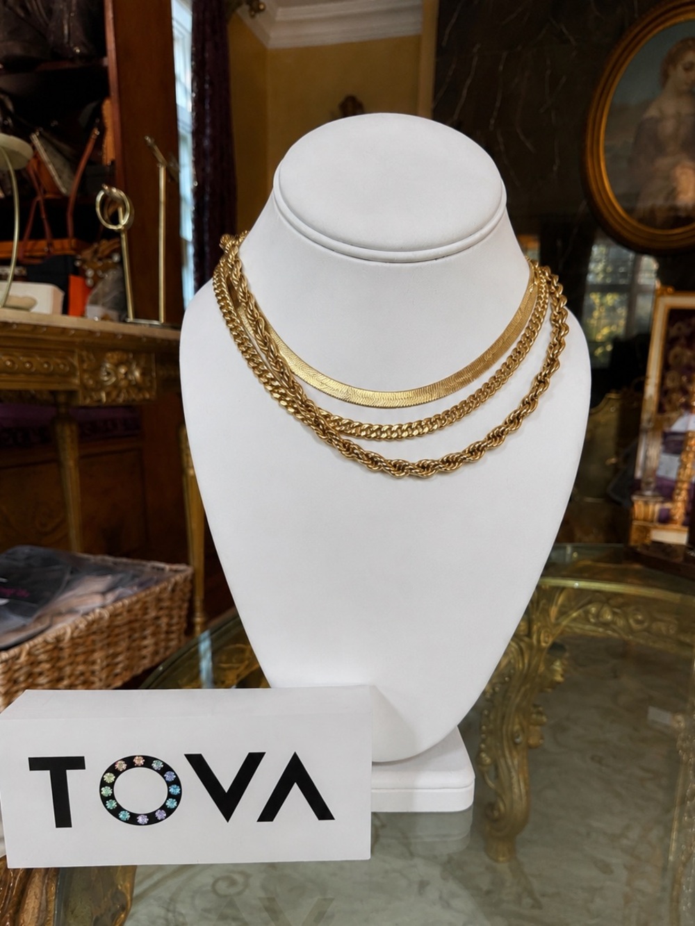 TOVA Gold Multi-Chain Necklace - Layered Statement Jewelry